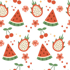 Seamless pattern with tropical fruits.  Seamless vector  fruits pattern. For textile. Summer background in pastel color