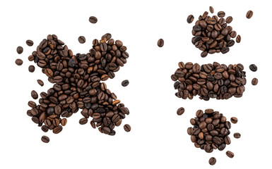 Multiplication and division sign made from coffee beans on a white background. - 791859032