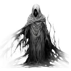 Black and White Illustration of a Wraith on a White Background