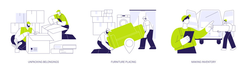 Full service moving company abstract concept vector illustrations.