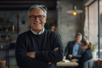 Senior Businessman Smiling in Office Environment