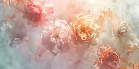 Soft-focus floral patterns in dreamy colors, romantic and subtle, for wedding accessories or feminine products