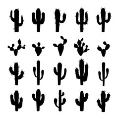 Cactus icon collection. Set of black cactus silhouette. Black silhouettes of different cactus icons