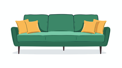 Stylish comfortable green sofa vector flat illustration