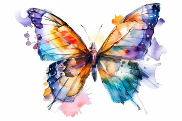 Butterfly isolated on white background, artistic butterfly drawn in watercolor