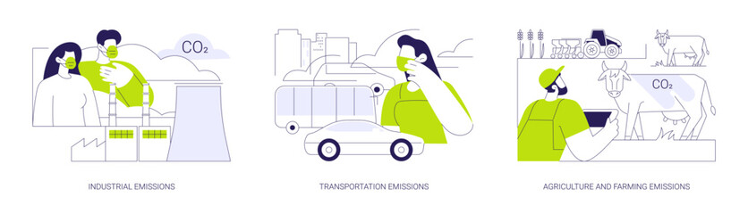 CO2 emissions abstract concept vector illustrations.