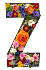 Letter Z made of real natural flowers and leaves on white background isolated.