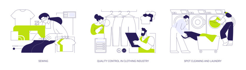Garment manufacturing abstract concept vector illustrations.