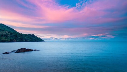 Obraz premium Pink sky ,sea, sky, sunset, water, ocean, clouds, cloud, sunrise, nature, sun, landscape, beach, horizon, island, 
