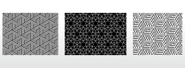 Geometric set of seamless black and white patterns. Simple vector graphics. - 791865432