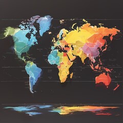 World Map in Colorful Stencil Style Featuring All 196 Countries' Flags