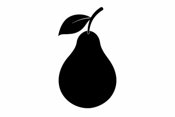 Fresh Pear Black Silhouette on White Background.