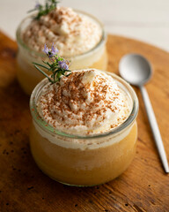 Italian dessert of cappuccino mousse served with cream.
