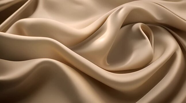 Abstract wavy beige tender fabric motion in wind Black fuzz satin cloth soft crumple animation