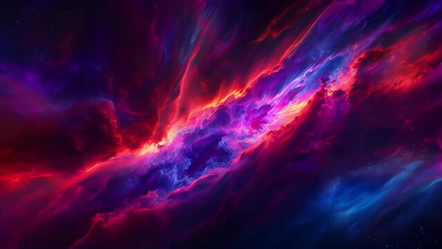 Closeup of a churning multicolored nebula with swirls of celestial dust and gas resembling a cosmic painting come to life in the vast emptiness of space. .