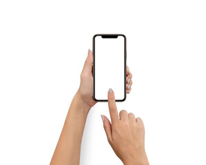 iPhone cellphone Mobile phone Held in Hand Mockup on white background