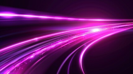 A modern realistic illustration of abstract neon pink, purple rays, circular centric motion on a black background, space travel route perspective, and explosion energy warp.