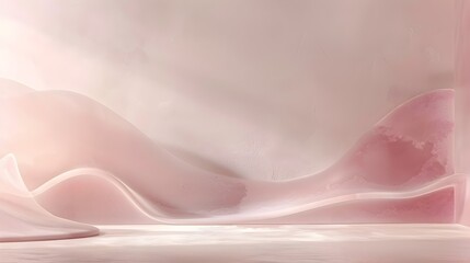 Elegant Flowing Pink Waves on Soft Minimalist Gallery Wall Background with Diffused Lighting for Advertising or Photography