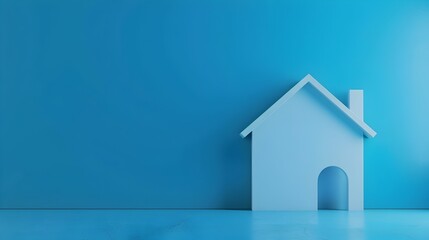 Minimalist House Icon on Blue Wall Representing Financial Security and Investment