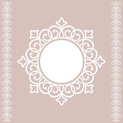 Decorative frame Elegant vector element for design in Eastern style, place for text. Floral pink and white border. Lace illustration for invitations and greeting cards - 791870006
