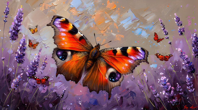 Lavender Dreams: Peacock Butterfly Elegance Amidst European Floral Splendor