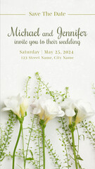 Green Flowers Floral Wedding Invitation