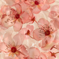  Delicate Cherry Blossoms, Soft Peach Tones, Spring Floral Background with Copy Space