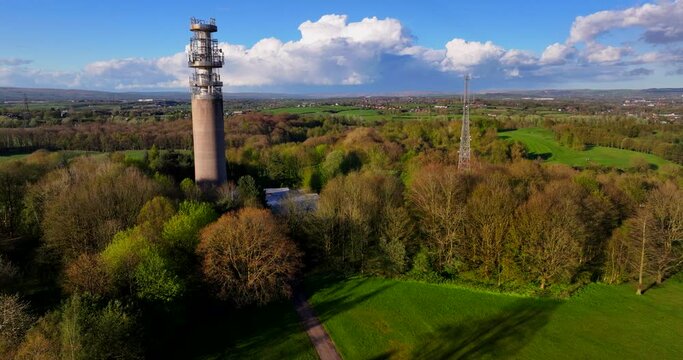 Aerial video of Heaton Park old  telecommunication tower 