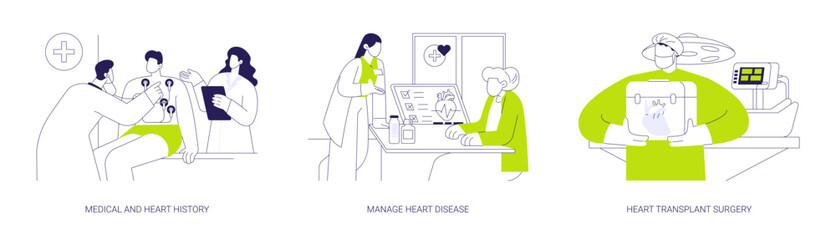 Heart failure and transplant cardiology abstract concept vector illustrations.