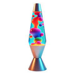 A colorful lava lamp with a blue and silver base, Clipart, 3d render, isolate on white background.