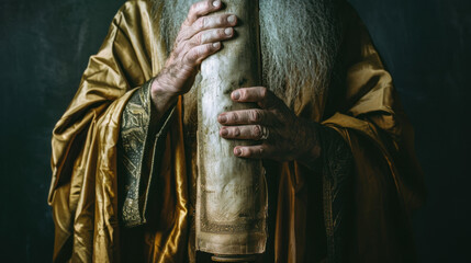 Majestic Figure Holding Holy Scroll, Pesach celebration, Jewish Holiday, Passover sharing and celebrating 