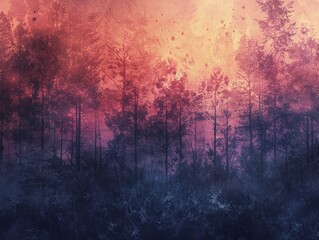 Twilight hues, abstract forest silhouette, low angle, dreamy atmosphere for night wallpaper