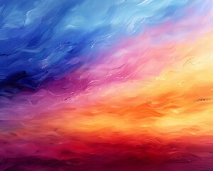 Sunset hues, abstract sky painting, wide angle, warm glow for peaceful background - obrazy, fototapety, plakaty