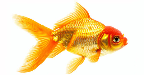 Vibrant Oranda goldfish isolated on white background, a dazzling close-up view