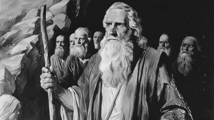 Moses Leading Israelites Wilderness Exploration., Pesach celebration, Jewish Holiday, Passover sharing and celebrating 