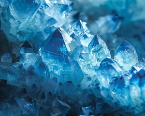 Crystal ice cavern, macro detail, cool blues, sparkling for mystical background