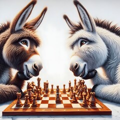 a picture of a donkey playing chess

 - obrazy, fototapety, plakaty