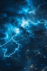 Electric blue lightning, macro lens, dark atmosphere for a charged abstract wallpaper