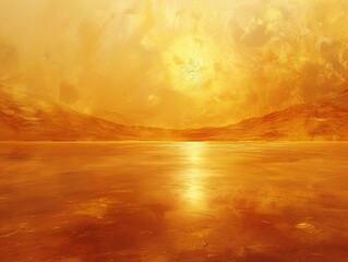 Desert mirage, heatwave abstract, wide view, shimmering golds for a mystical background