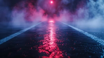Foto op Plexiglas Rain drops on the asphalt road in the city at night. Abstract background bokeh effect. © nataliia_ptashka