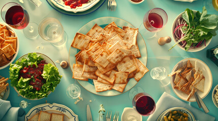 Passover Seder Plate Blessings Concept, Pesach celebration, Jewish Holiday, Passover sharing and celebrating 
