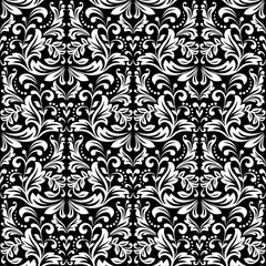 Floral pattern. Vintage wallpaper in the Baroque style. Seamless vector background. White and black ornament for fabric, wallpaper, packaging. Ornate Damask flower ornament. - 791873682
