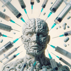 surreal man's face surrounded by syringes - 791873854