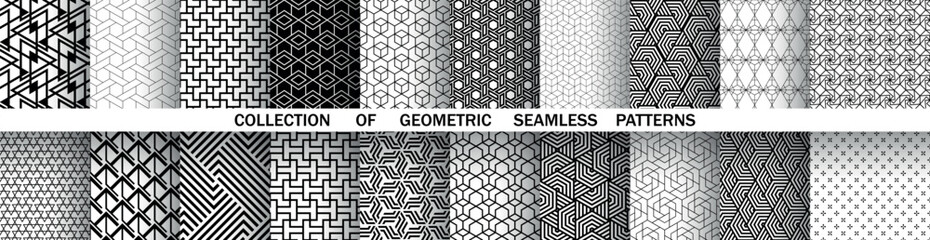 Geometric set of seamless black and white patterns. Simple vector graphics. - 791874033