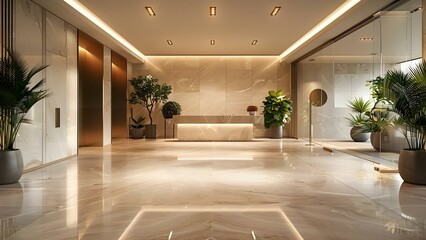 Contemporary Empty Entrance Hall or Office Hallway with Clean, Bright Composition. Concept Interior Photography, Minimalist Design, Bright Lighting, Office Decor, Entrance Hallway