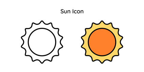 Sun vector icon line and line color style