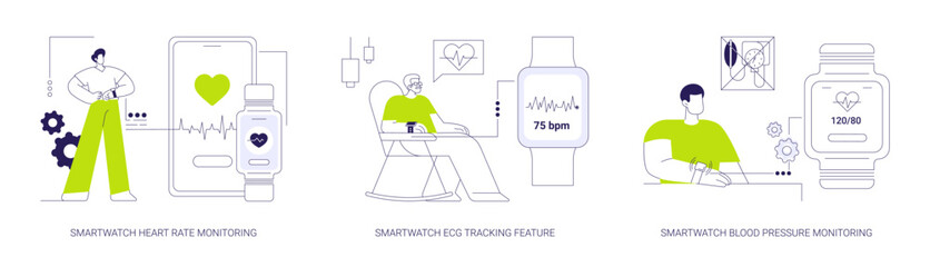 Smartwatch healthcare features abstract concept vector illustrations.