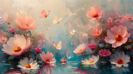 Dreamscape Symphony: Ethereal Butterflies Dance in Oil Painting Garden
