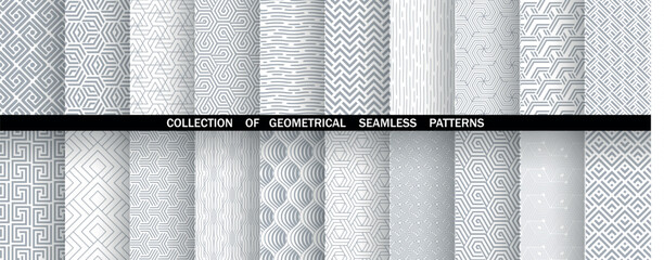 Geometric set of seamless gray and white patterns. Simple vector graphics - 791876266
