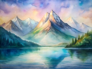 Fototapeta na wymiar Watercolor illustration of mountain landscape